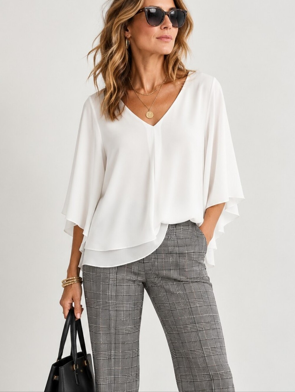 Joseph Ribkoff Classic White Layered Blouse Split Sleeves